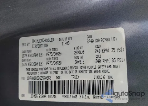 2006 Dodge Ram 1500 Slt z USA, uszkodzony, nr VIN 1D7HA18266S570860